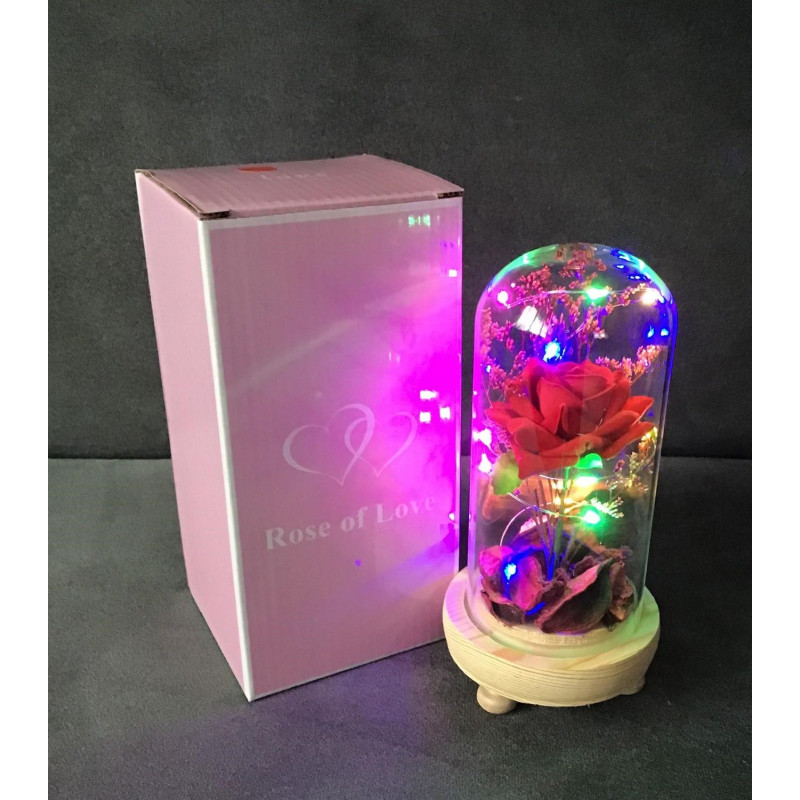 Wieczna Róża W Szkle Świecąca Led Prezent Czerwona