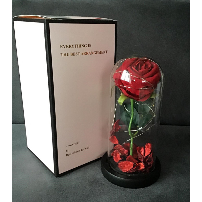 Wieczna Róża W Szkle Świecąca Led Prezent Czerwona