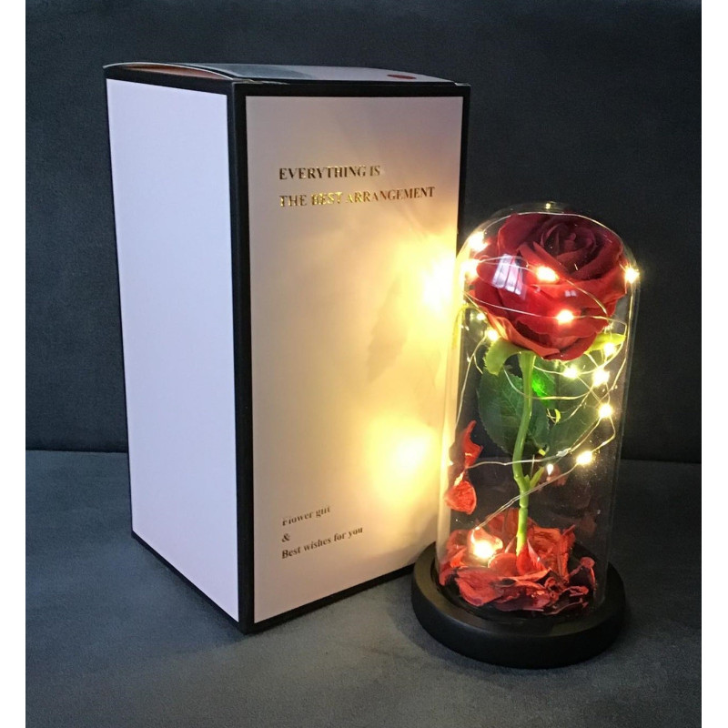 Wieczna Róża W Szkle Świecąca Led Prezent Czerwona