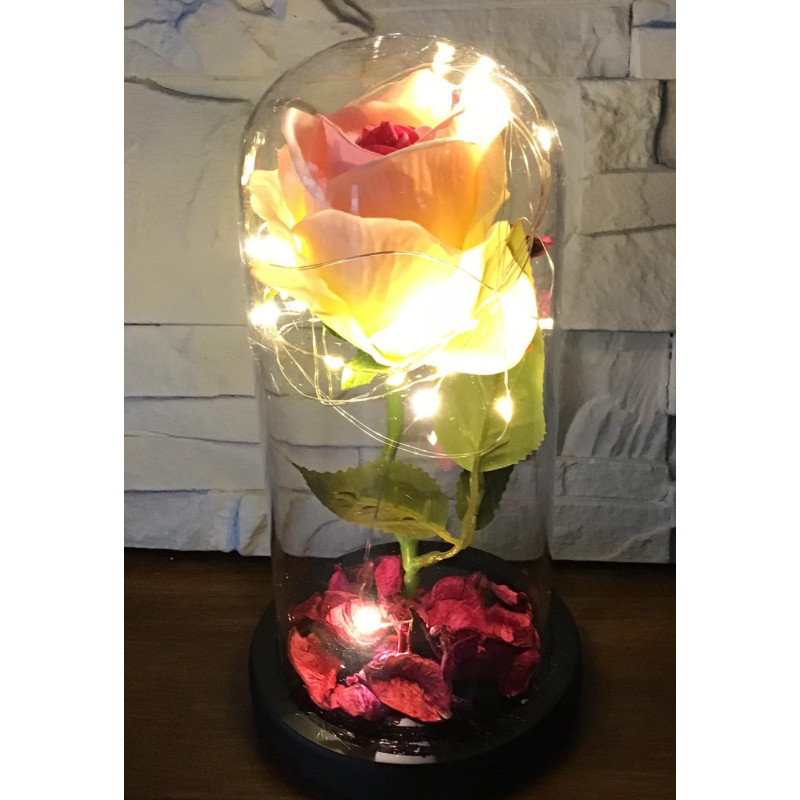 Wieczna Róża W Szkle Świecąca Led Prezent Jasny Róż