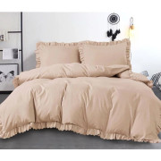 Pościel Z Falbanką Satyna Bawełniana 160x200 3cz Beżowa