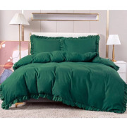 Pościel Z Falbanką Satyna Bawełniana 160x200 3cz Zielona