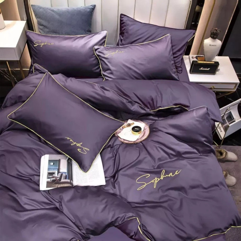 Pościel Mikrofibra Cotton World Z Haftem 220x200 3cz Fioletowa