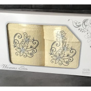 Komplet Ręczników Z Haftem 3 Części Kremowy