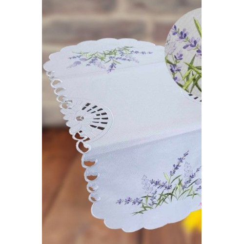 Bieżniki /Serwety Białe Haftowane Lawenda