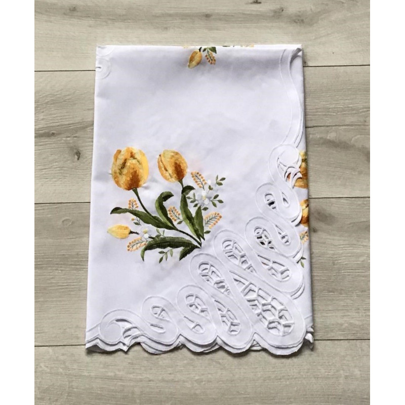 Bieżniki /Serwety Białe Haftowane Żółte Tulipany