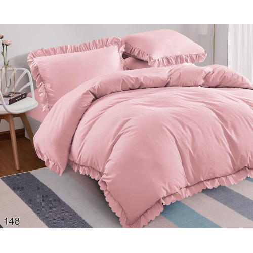 Pościel Z Falbanką Satyna Bawełniana 220x200 3cz Pudrowy Róż