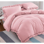 Pościel Z Falbanką Satyna Bawełniana 220x200 3cz Pudrowy Róż