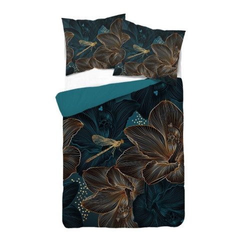 Pościel Satynowa Z Mikrowłókna 160x200 3cz Detexpol Liście I Ważka