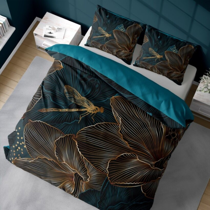 Pościel Satynowa Z Mikrowłókna 160x200 3cz Detexpol Liście I Ważka