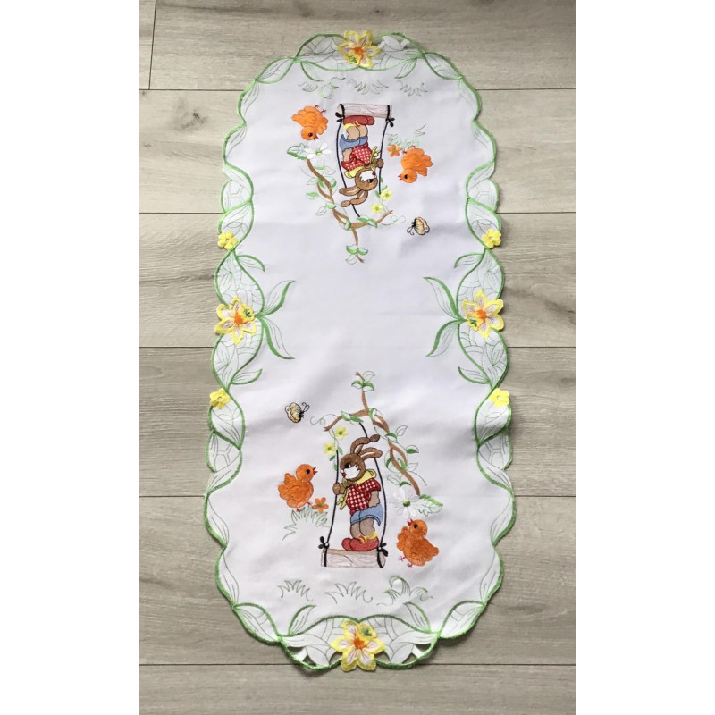 Bieżnik Owalny 40x90cm Haftowany Wielkanoc Zajączek