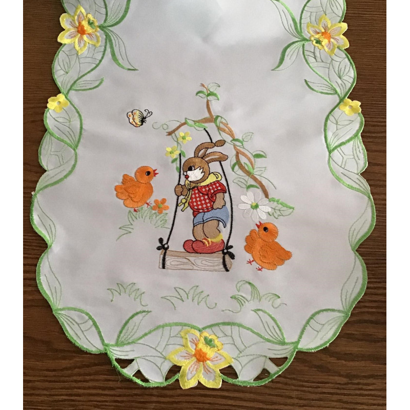 Bieżnik Owalny 40x90cm Haftowany Wielkanoc Zajączek