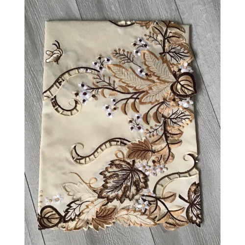 Bieżniki /Serwety Haftowane Kremowe w Brązy