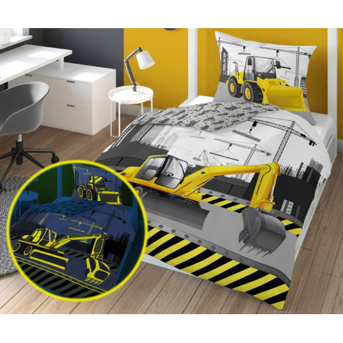 Pościel Fluorescencyjna 100% Bawełna 160x200cm 2cz Koparka