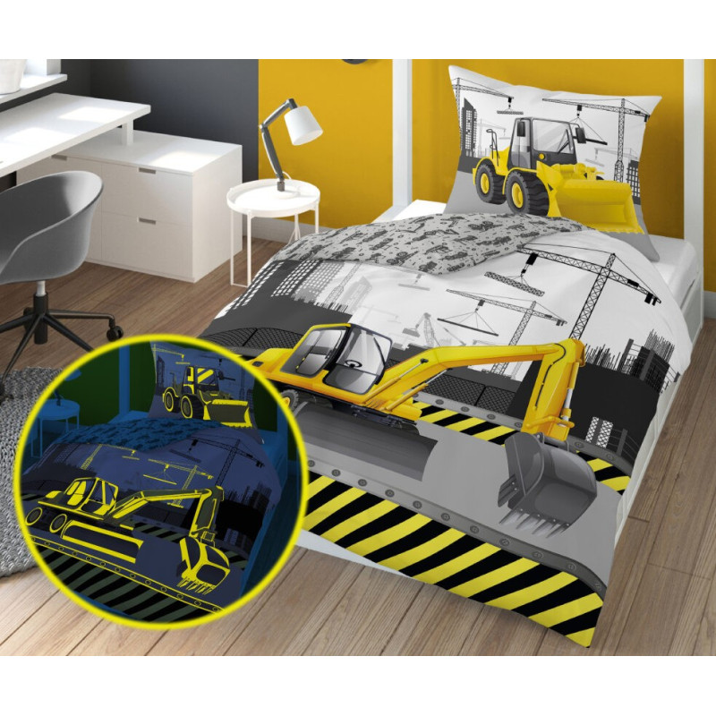 Pościel Fluorescencyjna 100% Bawełna 160x200cm 2cz Koparka