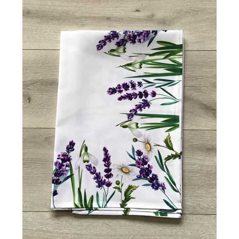 Bieżniki/Serwety Wiosenne Białe Drukowane Lawenda