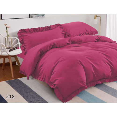 Pościel Z Falbanką Satyna Bawełniana 160x200 3cz Amarant