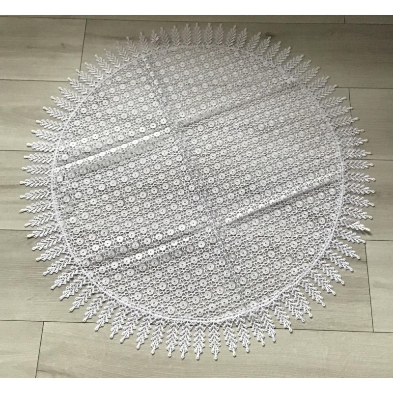 Obrus Biały Okrągły Cały Koronkowy