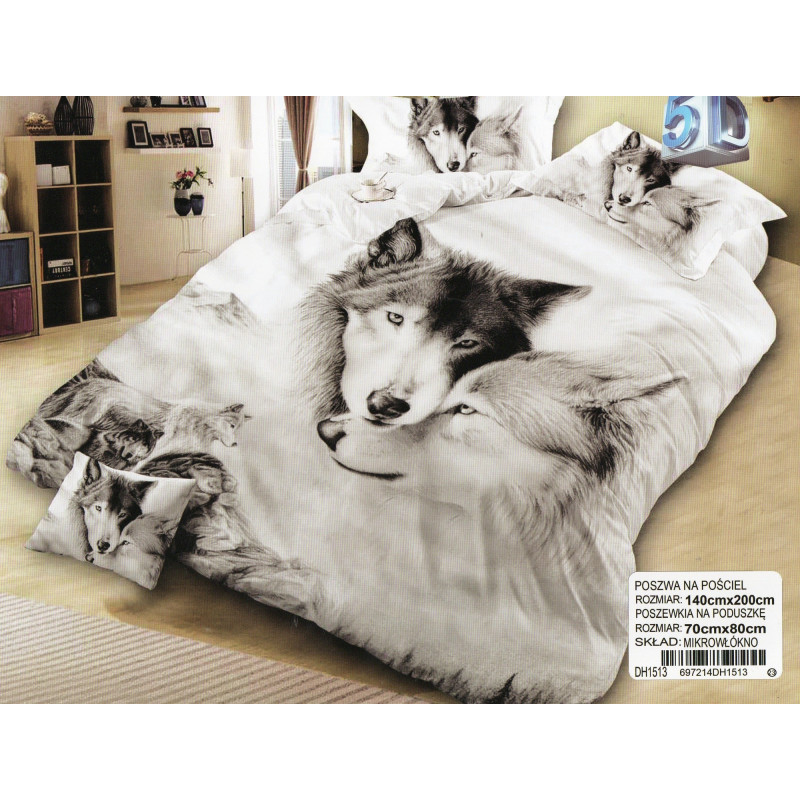 Pościel 3D Satyna Bawełniana 140/200 2cz Wilki