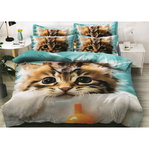 Pościel 3D Satyna Bawełniana 160/200 4cz Kot