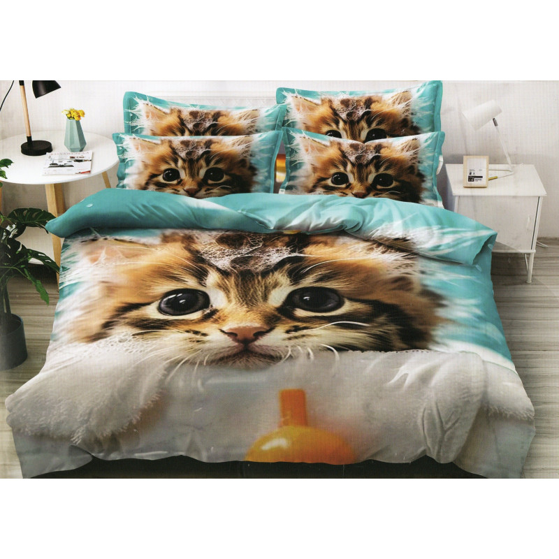 Pościel 3D Satyna Bawełniana 160/200 4cz Kot