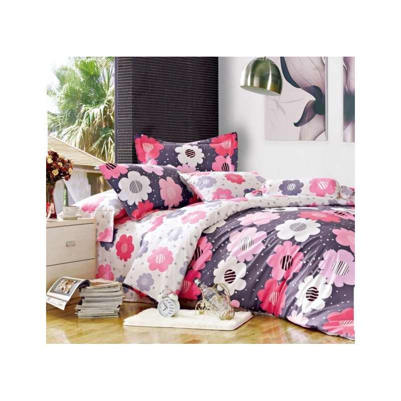 Pościel 160x200 Dwustronna Bawełna Satynowa Collection Różowe Kwiaty