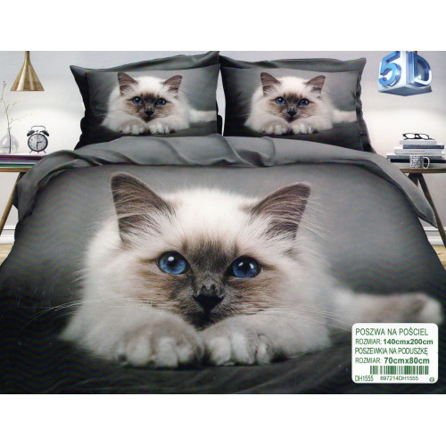 Pościel 3D Satyna Bawełniana 140/200 2cz Kot