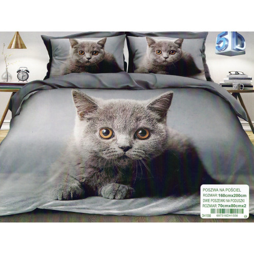 Pościel 3D Satyna Bawełniana 160/200 3cz Kot