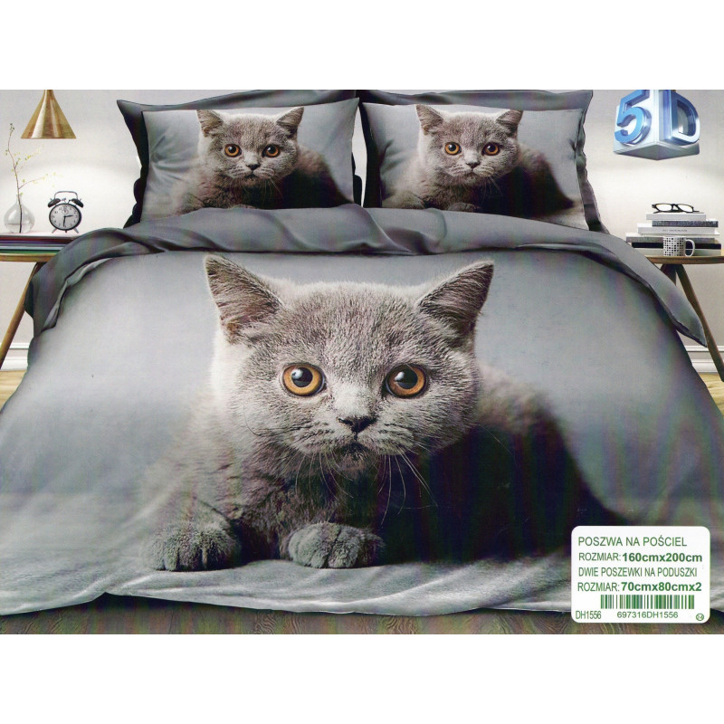 Pościel 3D Satyna Bawełniana 160/200 3cz Kot