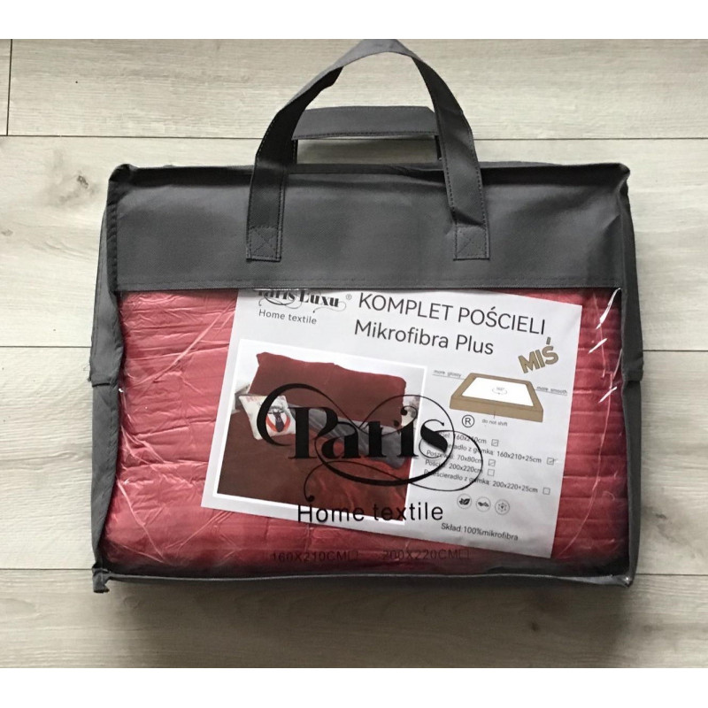 Pościel Gruba Z Mikrofibry Miś 160x200cm 4cz Pasy Czerwone
