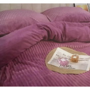Pościel Gruba Z Mikrofibry Miś 220x200cm 4cz Pasy Jasno Fioletowe