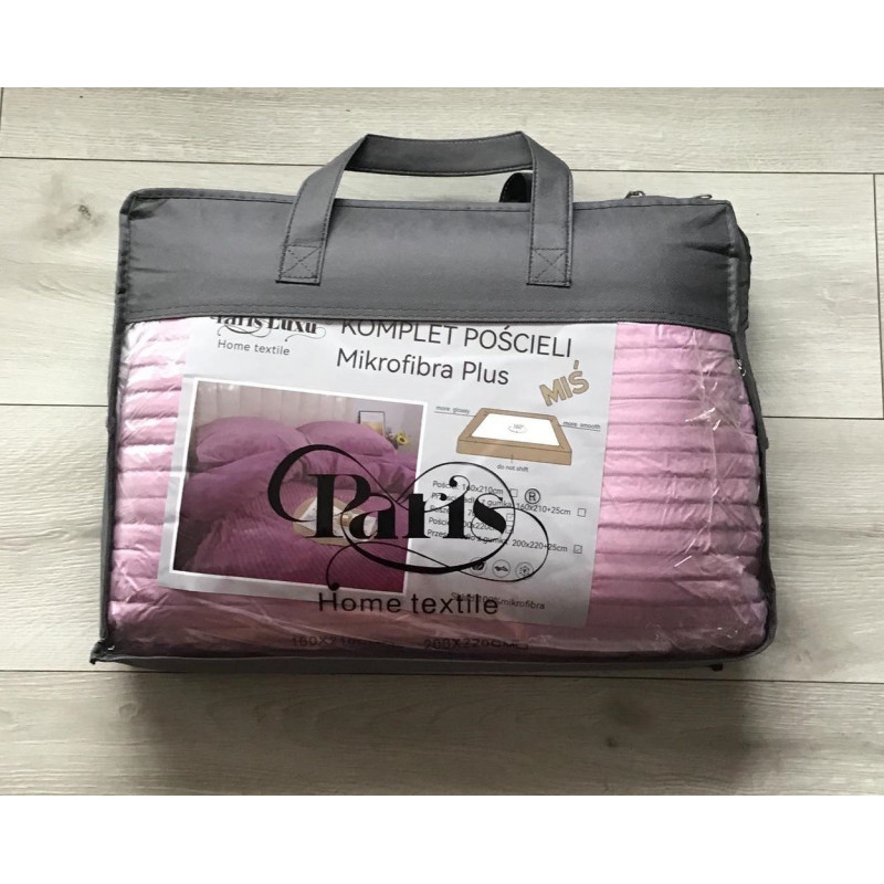 Pościel Gruba Z Mikrofibry Miś 220x200cm 4cz Pasy Jasno Fioletowe