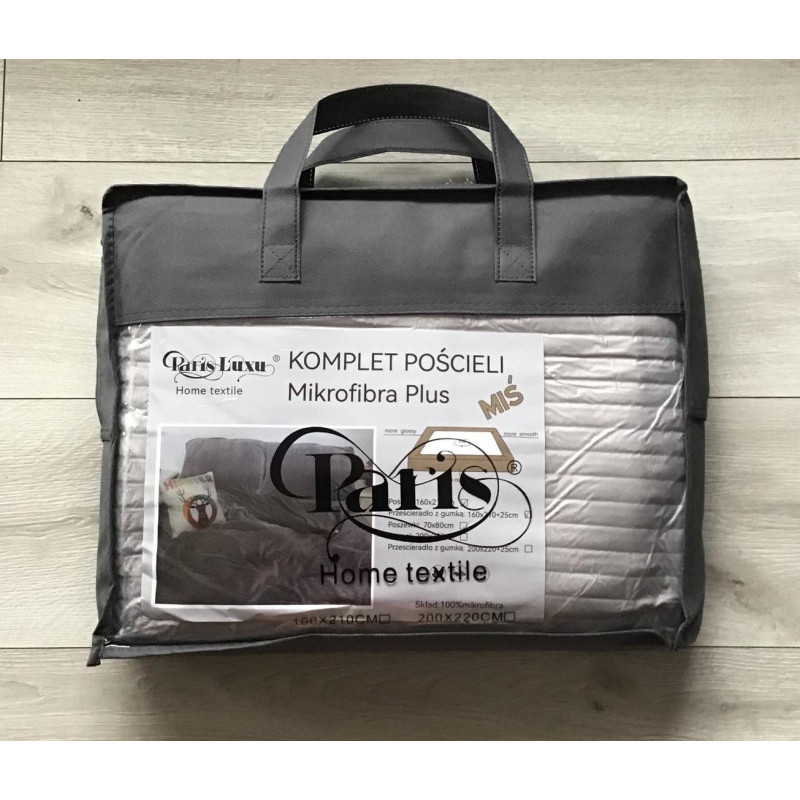 Pościel Gruba Z Mikrofibry Miś 220x200cm 4cz Pasy Jasno Szare