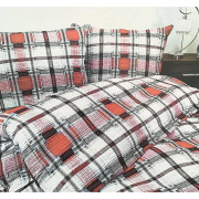 Komplet Pościeli Z Kory 100% Bawełna 160x200cm Krata Czerwona