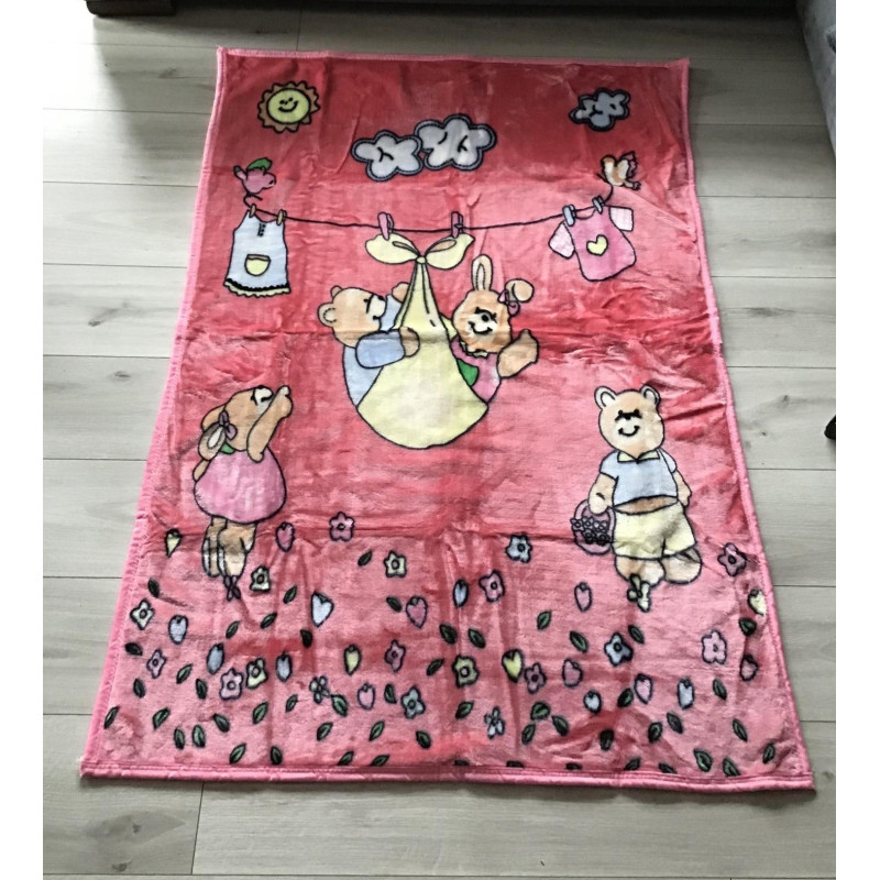 Kocyk Dziecięcy Gruby Akrylowy 100x140 Misie Na Różowym