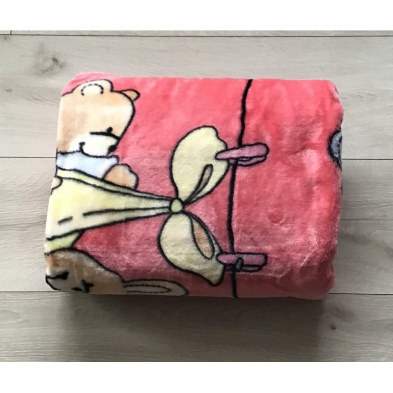 Kocyk Dziecięcy Gruby Akrylowy 100x140 Misie Na Różowym