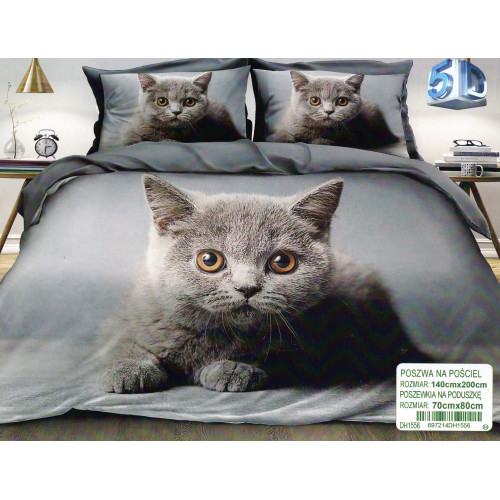 Pościel 3D Satyna Bawełniana 140/200 2cz Kot