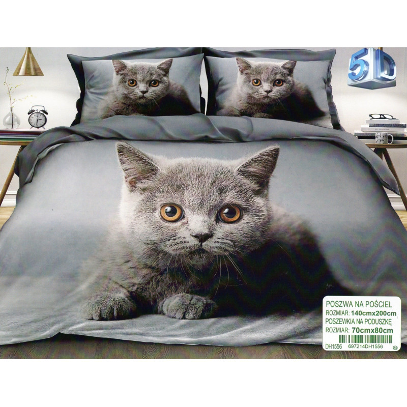Pościel 3D Satyna Bawełniana 140/200 2cz Kot