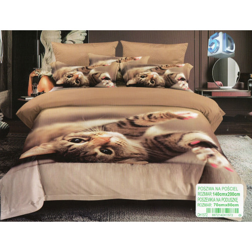 Pościel 3D Satyna Bawełniana 140/200 2cz Kot