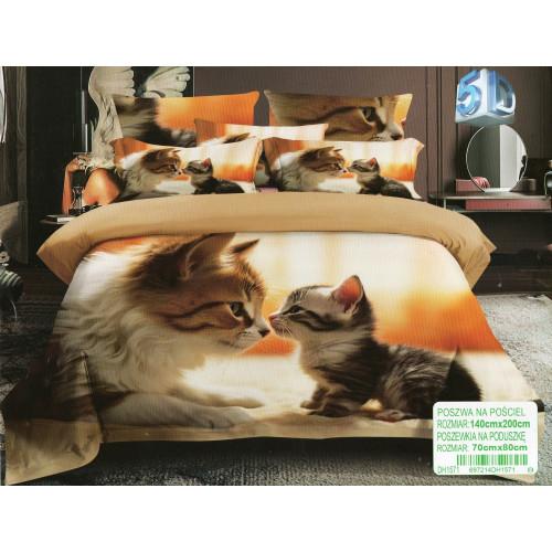 Pościel 3D Satyna Bawełniana 140/200 2cz Kotki