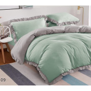 Pościel Z Falbanką Satyna Bawełniana 220x200 3cz Szaro/Miętowa