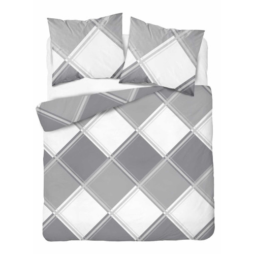 Pościel Flanela 220x200 100% Bawełna Detexpol 4955A Szara Szachownica