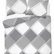 Pościel Flanela 220x200 100% Bawełna Detexpol 4955A Szara Szachownica