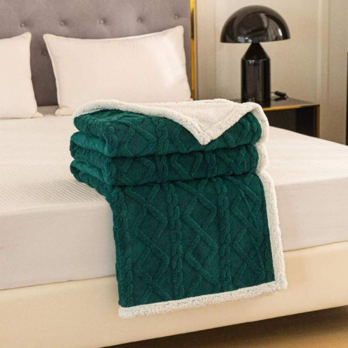 Koc Dwustronny Tłoczony/Baranek Mikrofibra 160x200 Ciemny Zielony