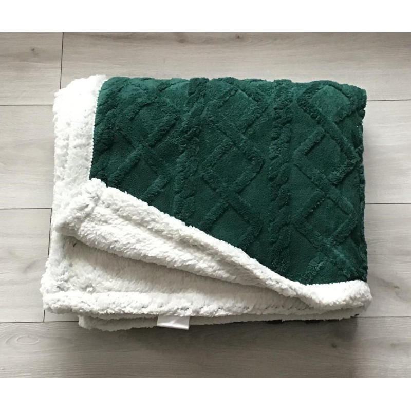 Koc Dwustronny Tłoczony/Baranek Mikrofibra 160x200 Ciemny Zielony