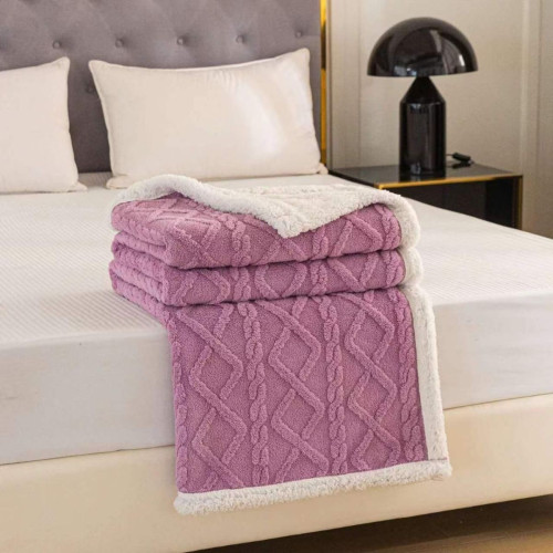 Koc Dwustronny Tłoczony/Baranek Mikrofibra 160x200 Jasny Fiolet