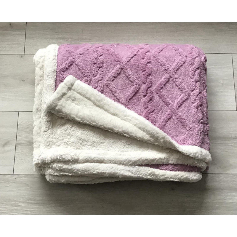 Koc Dwustronny Tłoczony/Baranek Mikrofibra 160x200 Jasny Fiolet