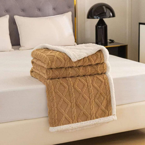 Koc Dwustronny Tłoczony/Baranek Mikrofibra 220x200 Ciepły Beż