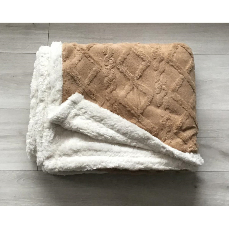 Koc Dwustronny Tłoczony/Baranek Mikrofibra 220x200 Ciepły Beż