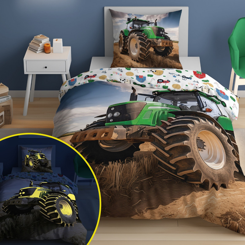 Pościel Fluorescencyjna 100% Bawełna 140x200cm 2cz Zielony Traktor